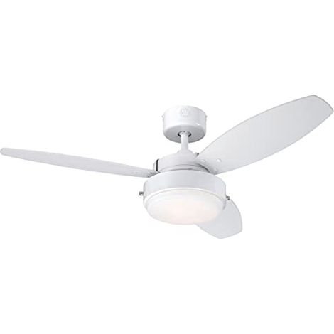 Westinghouse Lighting 73058 Alloy, moderno ventilatore da soffitto con luce, 105 cm, finitura bianca, vetro smerigliato opale (1/4)