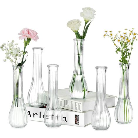 Petit Vase en Verre pour Fleur: 6 Pièces 21,7cm Grand Soliflore Vase Decoratif pour Mariage - Transparent Fleur Centre de Table pour Fête Interieur Maison Deco