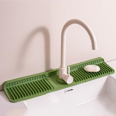 Silicone Faucet Mat, Splash Guard for Sink Faucet, Drainage Mat Faucet Pads Drying Mat for Kitchen Countertop Bathroom (Green, 60 x 14 x 2 cm)
