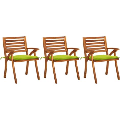 Sillas de comedor jardín con almohadas 3 pcs acacia de madera (1/5)