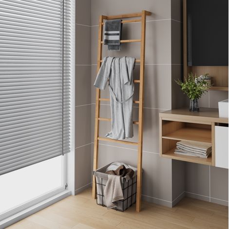 Escalera toallero de bambú de 7 peldaños para apoyar, natural, 50 x 22,9 x 172,7 cm DESVIAE (1/5)