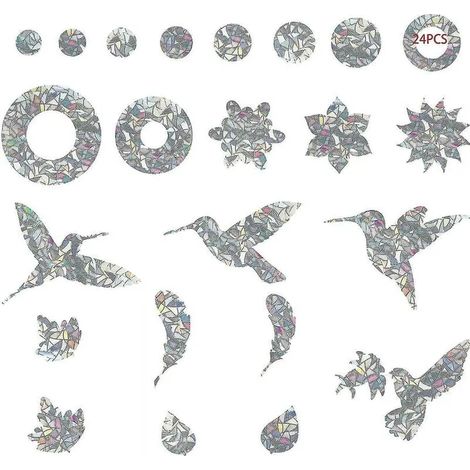 Autocollant Oiseau Fenêtre Protection De Porte En Verre Silhouett Sticker Vitre Anti-Collision Pour Éviter Les Personnes Et Les Oiseaux 24 Pièces (1/4)