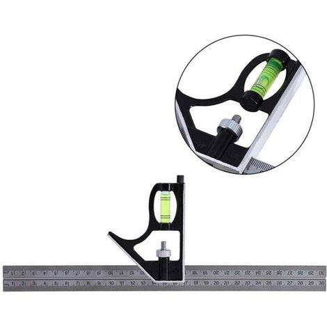 Squadra combinata in acciaio inox da 300 mm (12 pollici) con scale in millimetri e centimetri e calibro di profondità. (1/4)