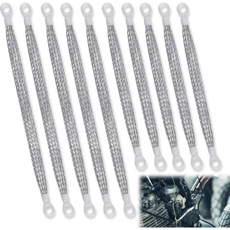 10 Pièces Tresse de Masse Auto, 250/300mm Tresse de Masse Voiture Fil de Mise à la Terre Automobile Connecteurs de Mise à la Terre pour la Plupart des Voitures (Argent)