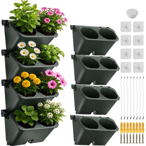 Jardin Vertical, 4 Pots Tour De Plantation Jardinière Murale à Poches (1/5)