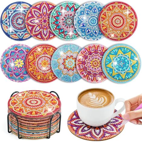 10 Untersetzer mit Ständern für Diamantmalerei, DIY-Mandala-Untersetzer für Erwachsene, rutschfest (1/5)