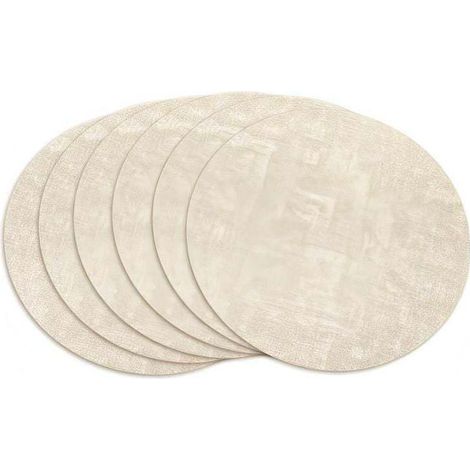 A set of 6 round double-sided faux leather placemats, heat-resistant, waterproof, oil-proof and washable, suitable for indoor and outdoor use (beige). (1/4)