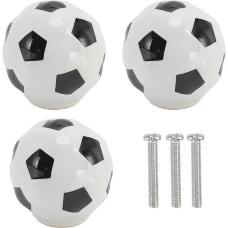 3 Poignées de tiroir en céramique motif ballon de football, thème sportif, poignées de placard à un trou, pour armoire et penderie, lot de 3 (1/5)