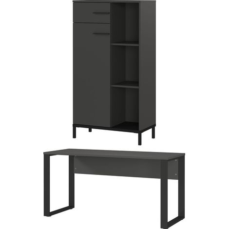 Bureau 150x60x74 cm + armoire anthracite et noir - TZEKA (1/5)