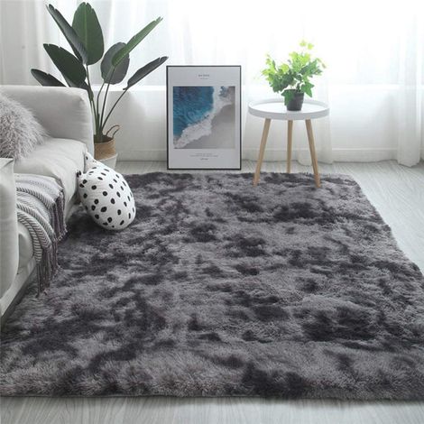 Shaggy Wohnzimmerteppich 160 x 230 cm, dunkelgrauer Plüsch, weicher Polypropylen-Faser, rutschfester Teppich