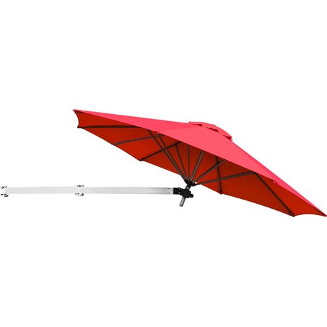 Ombrellone da muro per giardino inclinabile con asta regolabile, Ombrellone decentrato da parete 244cm Rosso (1/4)