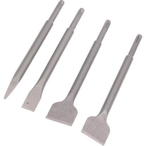 Ensemble de quatre burins électriques à manche rond, avec tige ronde et burins plats pointus (1/5)