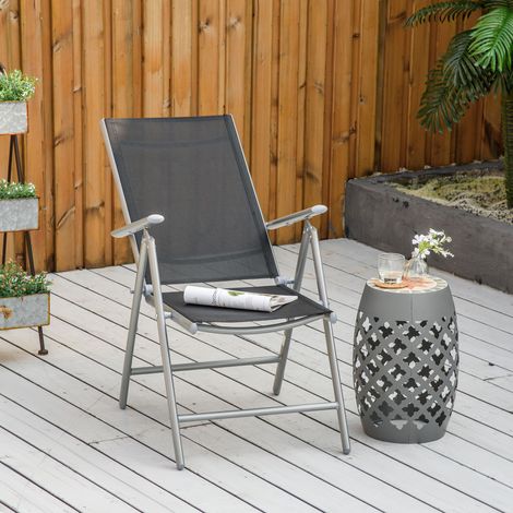 Chaise jardin pliante en aluminium dossier réglable Texteline à 7 niveaux 65x55x85-105cm - Couleur: Noir