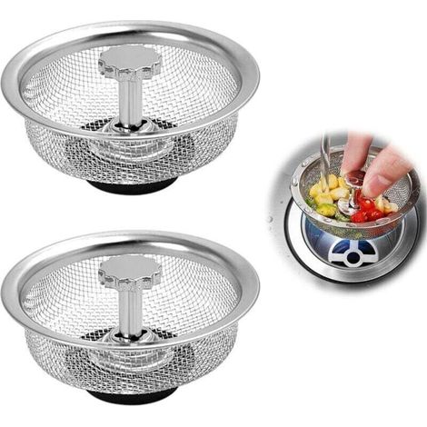 2 Pièces Filtre à évier en Acier Inoxydable Crépine Panier INOX Tamis D'évier Douche De Vidange Cuisine pour Le Bouchon Caoutchouc Réglable Hauteur, Argent (1/4)