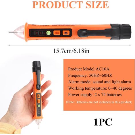 Rilevatore di tensione, penna tester di tensione senza contatto con sensibilità regolabile, tester senza contatto 12V-1000V/48V-1000V, indicatore LED, allarme acustico, spegnimento automatico, funzion (1/4)