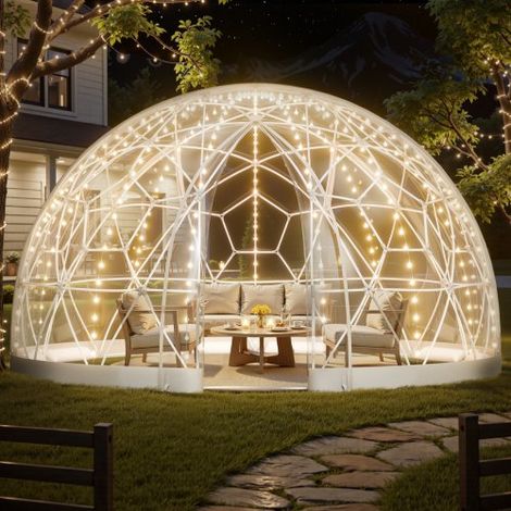 Tente à Bulle Dôme, 4,5 x 2,9 m, Tente Igloo Transparente Résistante, 10 à 14 Personnes, avec Fenêtres, pour Extérieur, Camping, Terrasse, Arrière-cour, Fête, Anniversaire, Mariage (1/3)