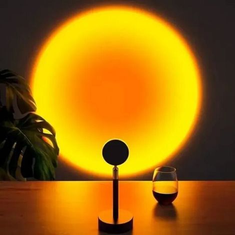 Lampe de table - Monochrome - Projecteur de coucher de soleil - Noir - Rechargeable par USB - LED - Design moderne
