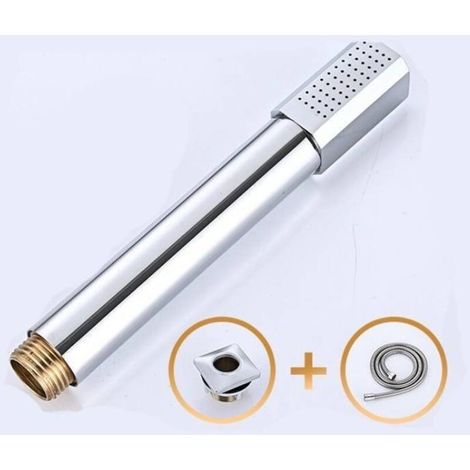 Pommeau de douche carré, pommeau de douche à main en laiton et acier inoxydable sous pression, avec tuyau d'arrivée d'eau (1/3)