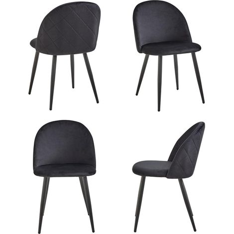 4er Set Esszimmerstühle Samt mit Metallbeinen, ergonomisch, schwarz (1/5)