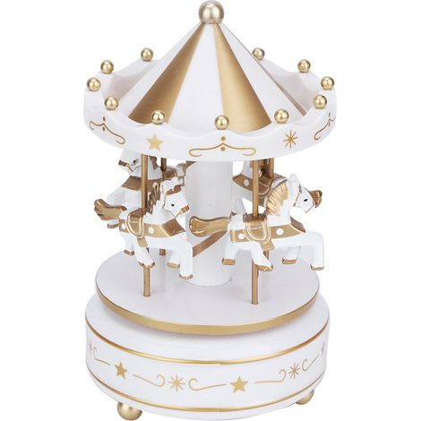 Carrousel musical Merry Go Round - Cadeau de Noël, mariage, anniversaire - Décoration blanche (1/5)