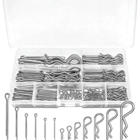 Jeu de goupilles fendues, 220 goupilles fendues, 13 tailles, jeu de goupilles fendues robustes en forme de pince R et d'épingle à cheveux en acier inoxydable 304. (1/5)