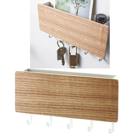 Porte-Clés Japonais en Bois avec 5 Crochets sans Poinçon pour la Maison, le Salon, la Chambre à Coucher, la Cuisine, Porte-Clés Mural pour, Portefeuilles, Lunettes, Téléphones Portables (1/5)
