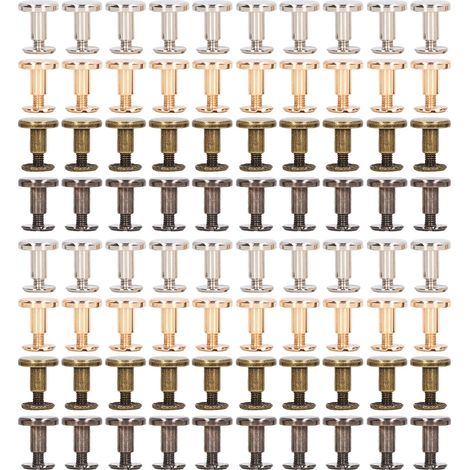 80 Vis de reliure Chicago 9,5x8mm en métal haute dureté pour artisanat cuir imitation DIY, surfaces lisses (1/5)