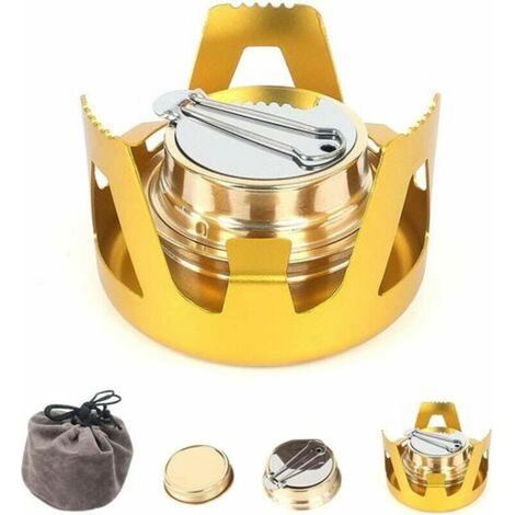 Mini brûleur à alcool, portable en alliage d'aluminium en laiton, mini réchaud à alcool pour camping, randonnée, sac à dos, Ensoleillé (1/5)