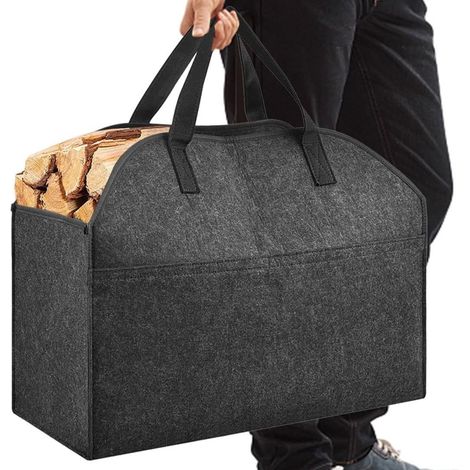 Borsa per legna da ardere robusta e resistente - 55,8825,443,18 cm. Cesto per legna extra large e versatile, ideale per stufe, caminetti a legna, bracieri o accessori per barbecue. (1/4)