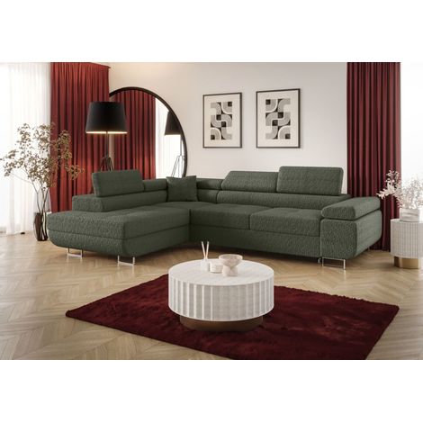 Ecksofa Schlafsofa Sofa MONARO Stoff Quelle Moosgrün Ottomane Links (1/3)