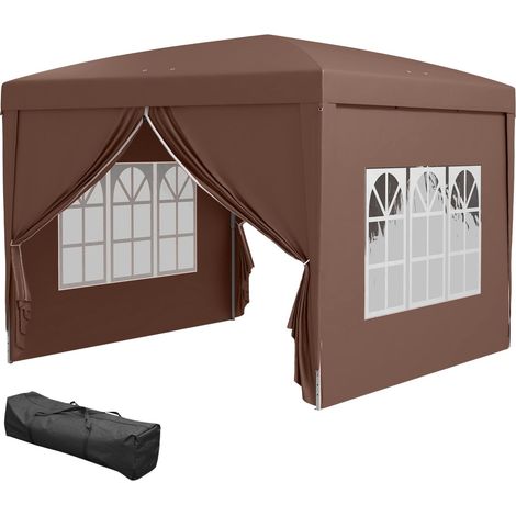 Pavillon ca.3x3m, wasserabweisend Stabil Winterfest Pop-up Faltpavillon, UV Schutz 50+, Faltbar Partyzelt Gartenzelt mit 4 Seitenteilen Tasche Gartenpavillon für Camping Garten, Kaffee