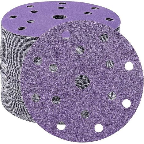 Disques Abrasifs 150mm Grain 40 Papier Poncer 40 Pièces 15 Trous Disques de Ponçage pour Ponceuse Excentrique(Violet) (1/5)