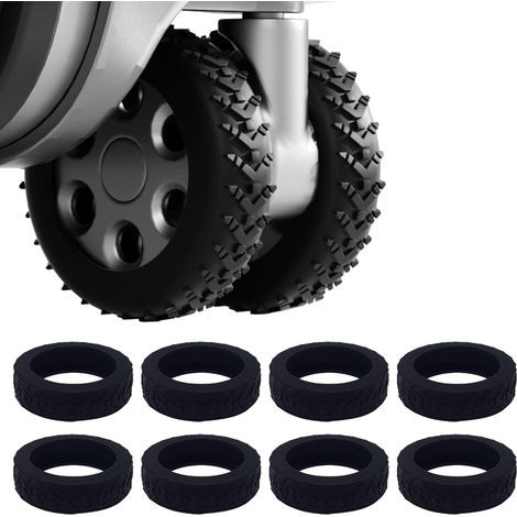 Lot de 8 housses de protection de roue en silicone pour bagages - Antidérapantes et imperméables - Pour chaises de bureau et la plupart des roues pivotantes à 8 roues (noir), Noir , Noir, (1/5)