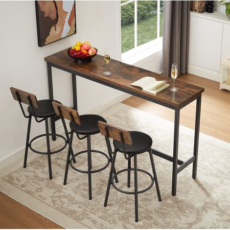 Conjunto de mesa alta con 3 taburetes, 160 x 40 x 95,5 cm, marrón rústico y negro HAVRYA (1/5)