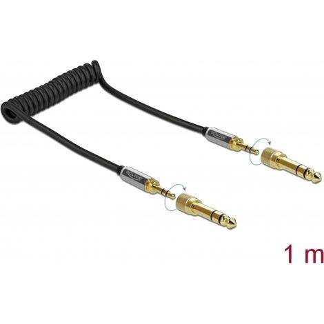 Delock Cable enrollado de 3,5 mm, 3 clavijas, conector estÃ©reo macho a conector estÃ©reo macho con adaptador de tornillo 1 mm