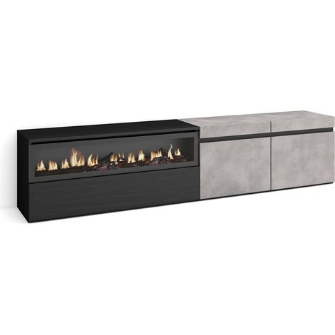 Meuble TV Banc Télé Grand Espace de Rangement 200x45x35cm pour Les TV jusqu'à 80" Cheminée électrique Style Moderne Ciment (1/5)