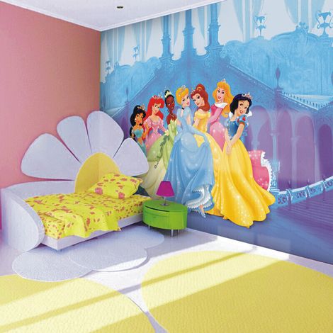 Papier peint enfant Princesses Disney 360x254 cm – Décoration murale magique – Colle incluse – Facile à poser en 4 étapes – Ag Art (1/4)
