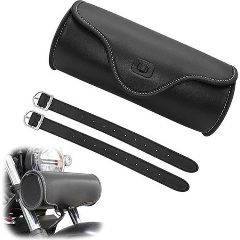 Sacoche de selle pour moto en cuir PU, sac à outils résistant à l’usure et aux rayures, avec sangles de fixation, noir (1/5)