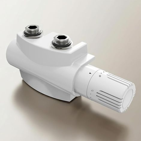 Kit multibloc pour robinet de raccordement de radiateur avec thermostat 50 mm - Accessoires de chauffage - Forme d'angle et de passage - Raccordement mural (15 mm + 16 mm, blanc (1/5)