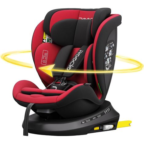 Siège Auto 360 Pivotant ISOFIX 40-150 cm, 0-12 ans, Dos à la route jusqu'à 105 cm, 5 Positions Inclinables, 0-36 kg (Rouge) (1/5)