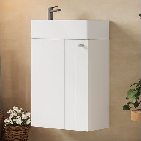 Mueble bajo lavabo suspendido 41x23x62,5 cm, compacto, puerta soft-close, MDF y cerámica, blanco (1/5)
