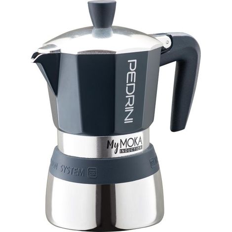 Pedrini caffettiera moka per induzione MyMoka, 6 tazze, caldaia bi-materiale alluminio e acciaio inox, colore tortora