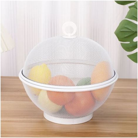 Corbeille De Fruits avec Moustiquaire, Moustiquaire, Bol De Fruits, Métal avec Couvercle, Filet À Fruits Répulsif Contre Les Mouches des Fruits, Stockage Moderne des Fruits,Blanc (1/3)