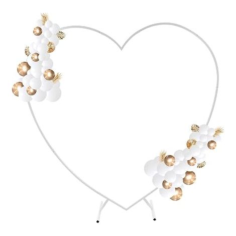 DIFU Arche de ballons en forme de cœur - 2 x 2,1 m - Arche de mariage - Support de fond autoportant pour anniversaires, fêtes, banquets - Blanc (1/5)