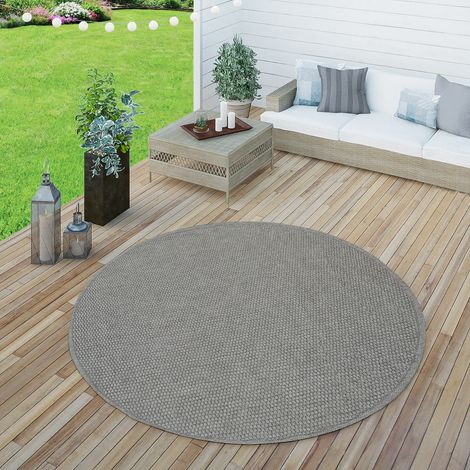 Paco Home Outdoor Teppich wetterfest Garten & Terrasse flachgewebt Uni Sisaloptik robust Ø 160 cm Rund