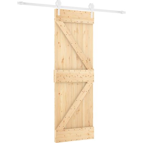 Schiebetür Natürlich und Weiß 70 x 210 cm Massivkiefer vidaXL