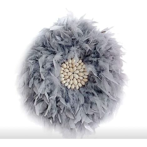 Nordic Home Simple Rond À La Main Plume Ornement Fleur Décoration Murale Enfants Mur Pendentif Décoration 40 cm Gris