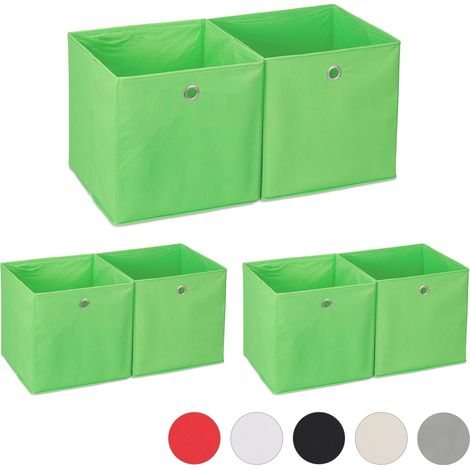 6x boîtes de rangement, carrées en tissu, Cubique, 30x30x30 cm, vert