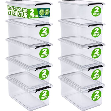 DEUBA® Aufbewahrungsbox mit Deckel verschiedene Größen Box Kunststoff Kisten lebensmittelecht BPA frei klein Klickverschluss transparent stapelbar Küche Schlafzimmer 10x 2L (1/5)