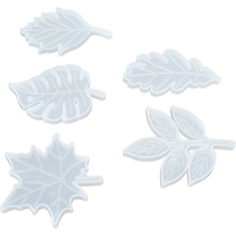 Ce kit de 5 pièces comprend des moules à sous-verres en forme de feuille. Réutilisables, ces moules en silicone lisse et flexible sont parfaits pour la création de sous-verres personnalisés. (1/5)